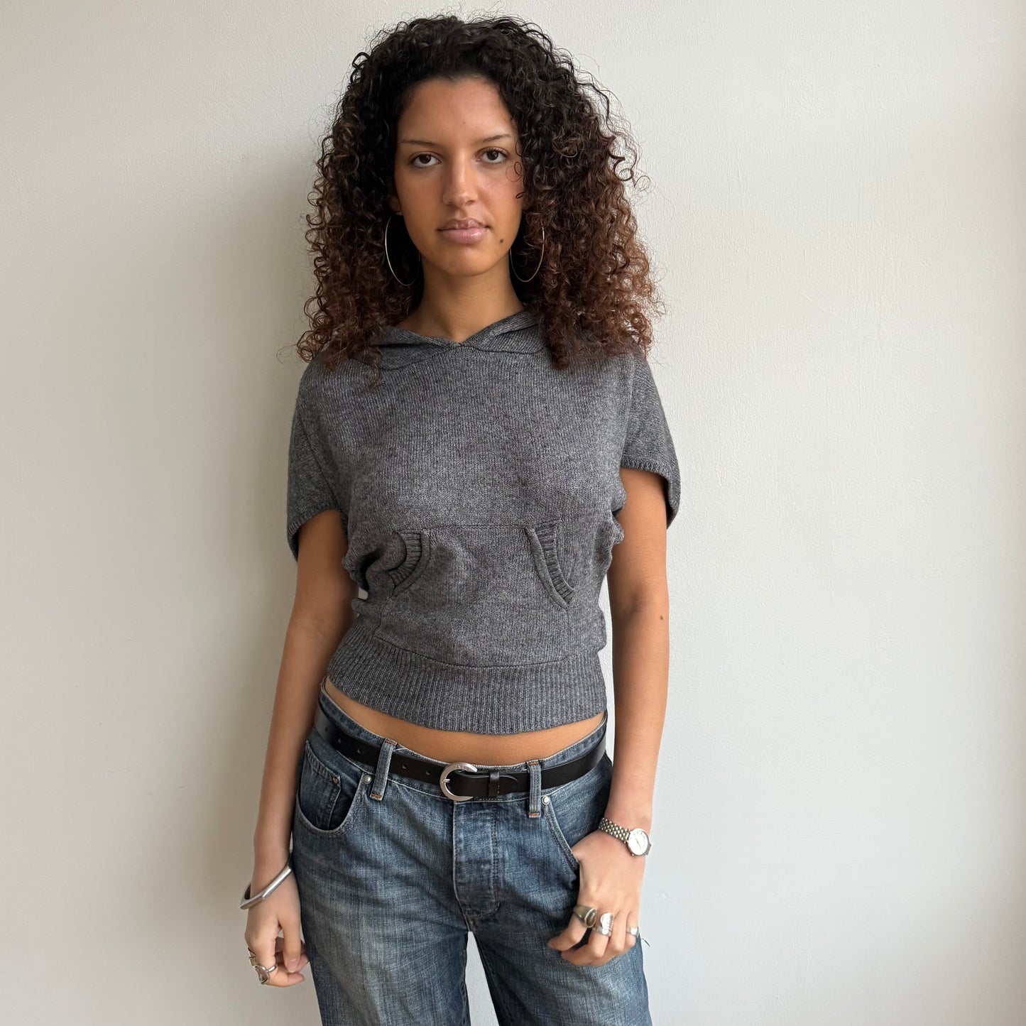 Grey knit hoodie - Size S/M