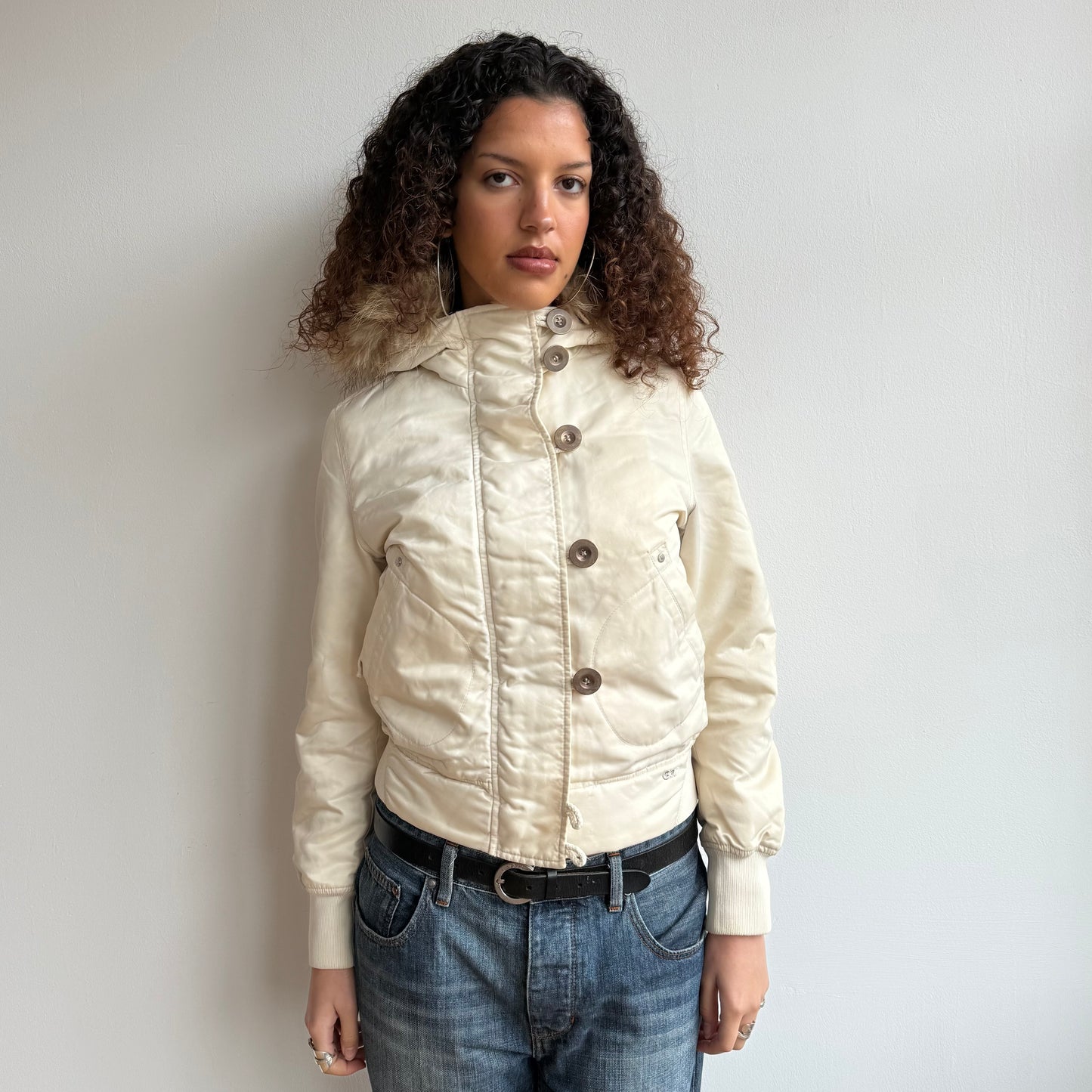 Cream fur bomber jacket - Size S/M