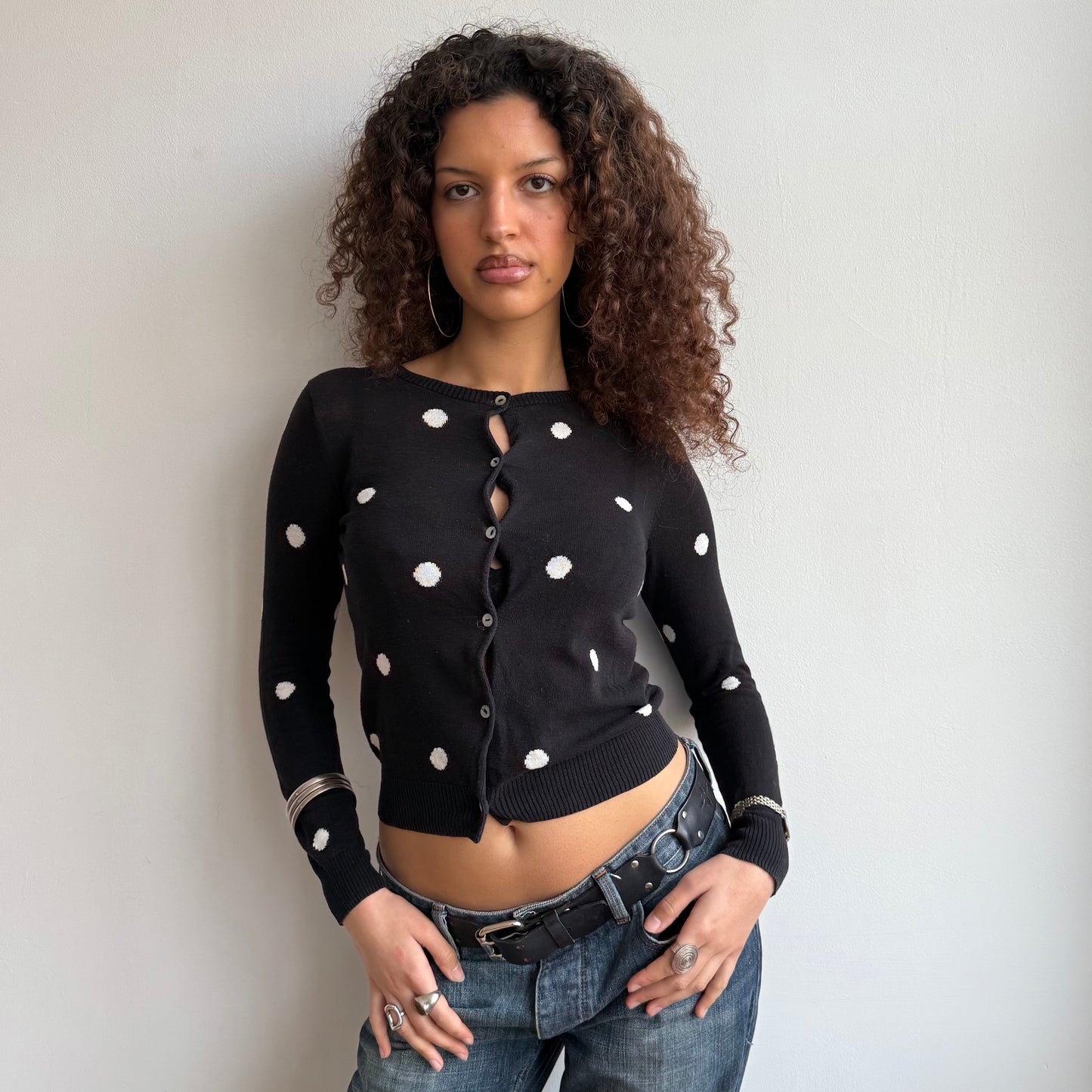 Black polka dot cardigan - Size S
