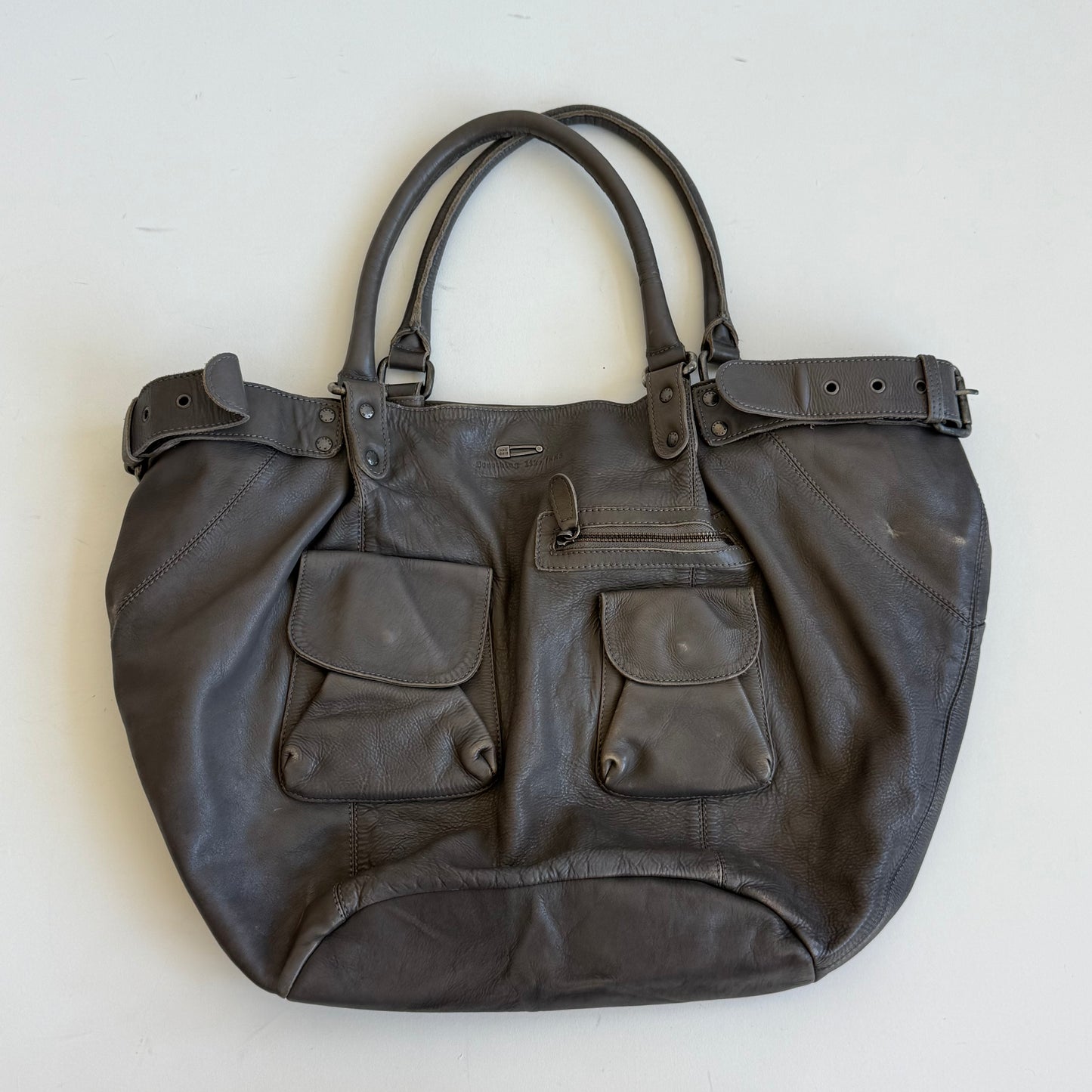 Grey leather buckle bag - One Size
