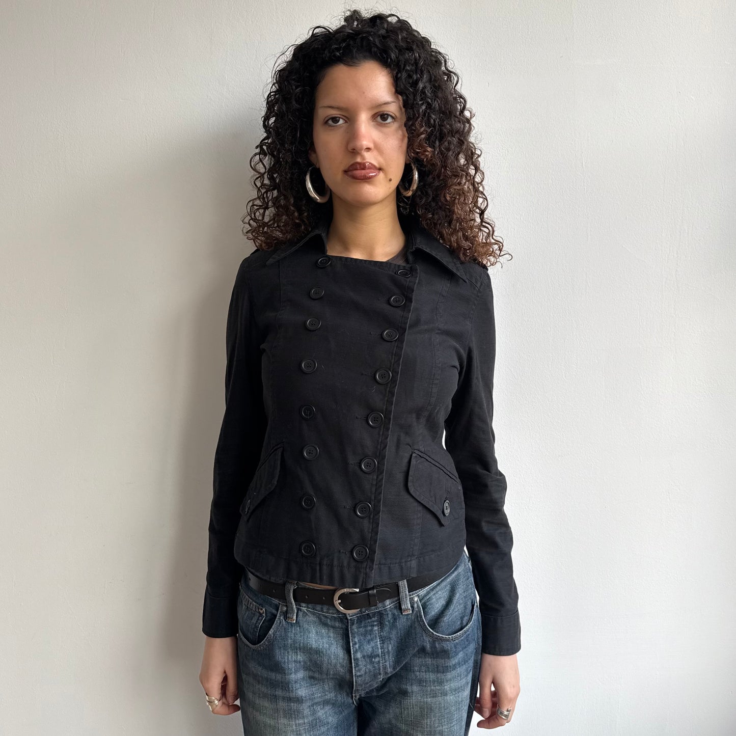Black double breasted military peacoat - Size S