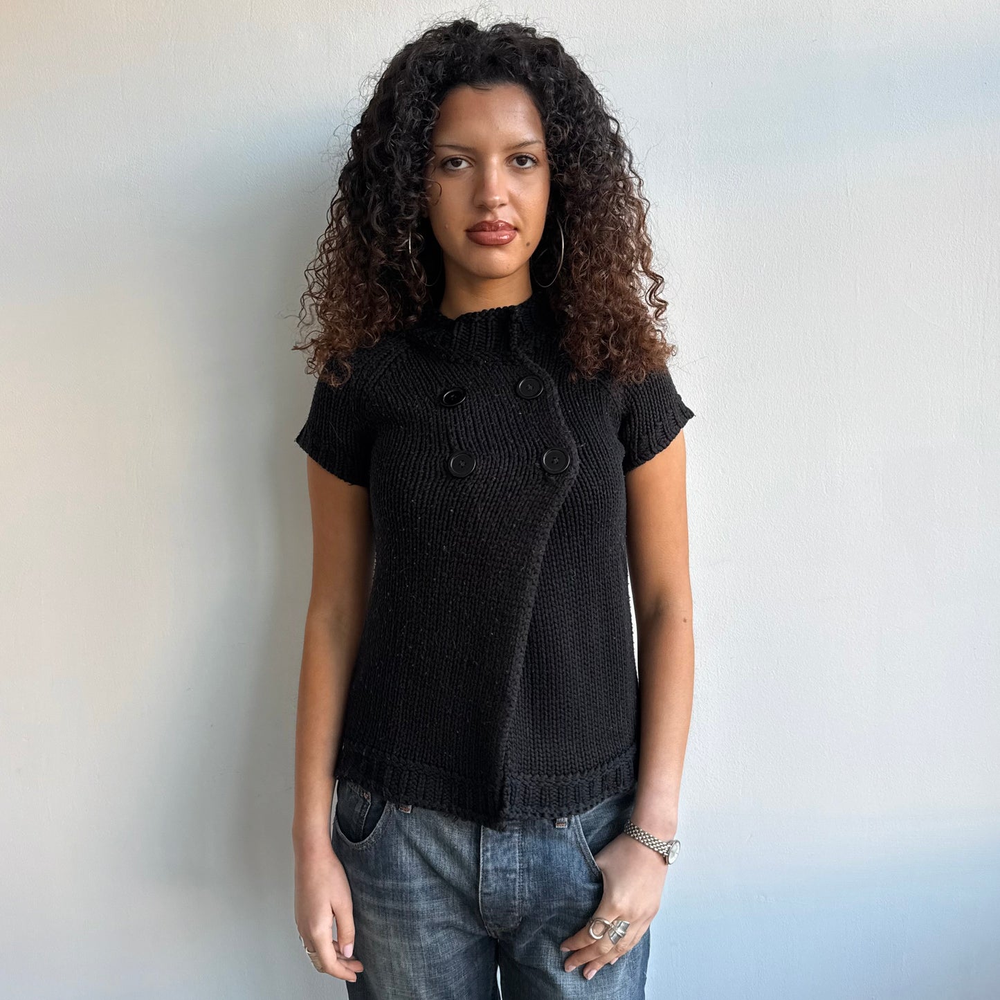 Black short sleeve peacoat knit - Size S