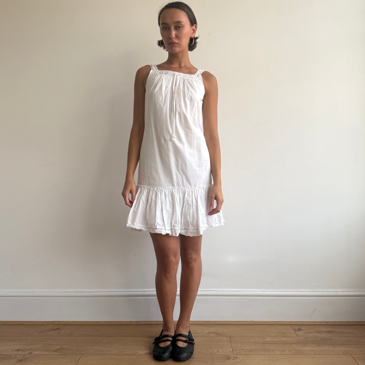 White crochet trim milkmaid dress - Size XS