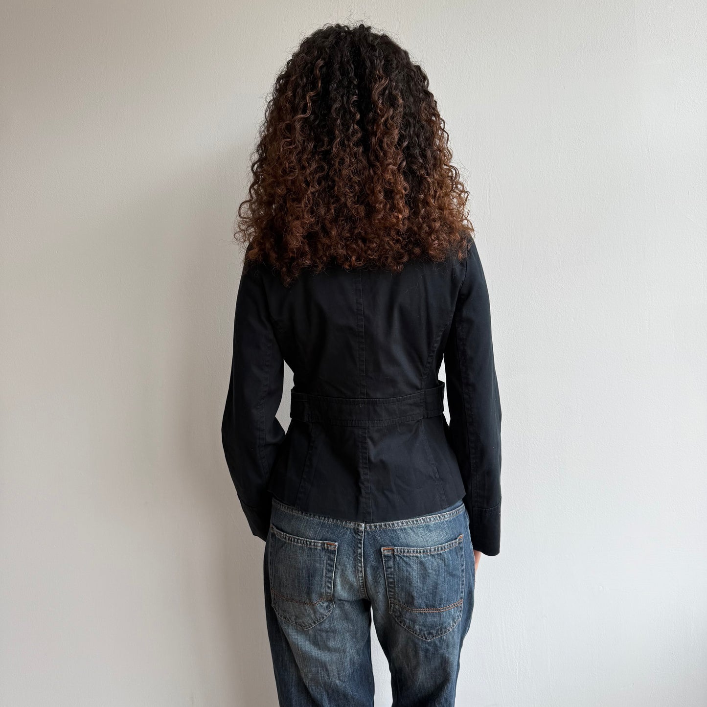 Black button waist peacoat - Size S
