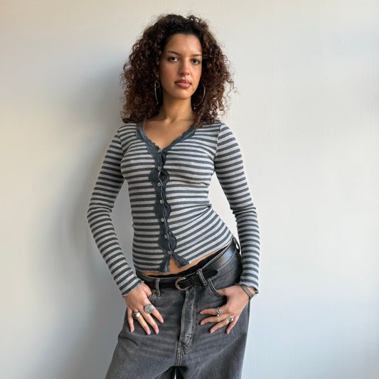 Grey stripe cardigan - Size S