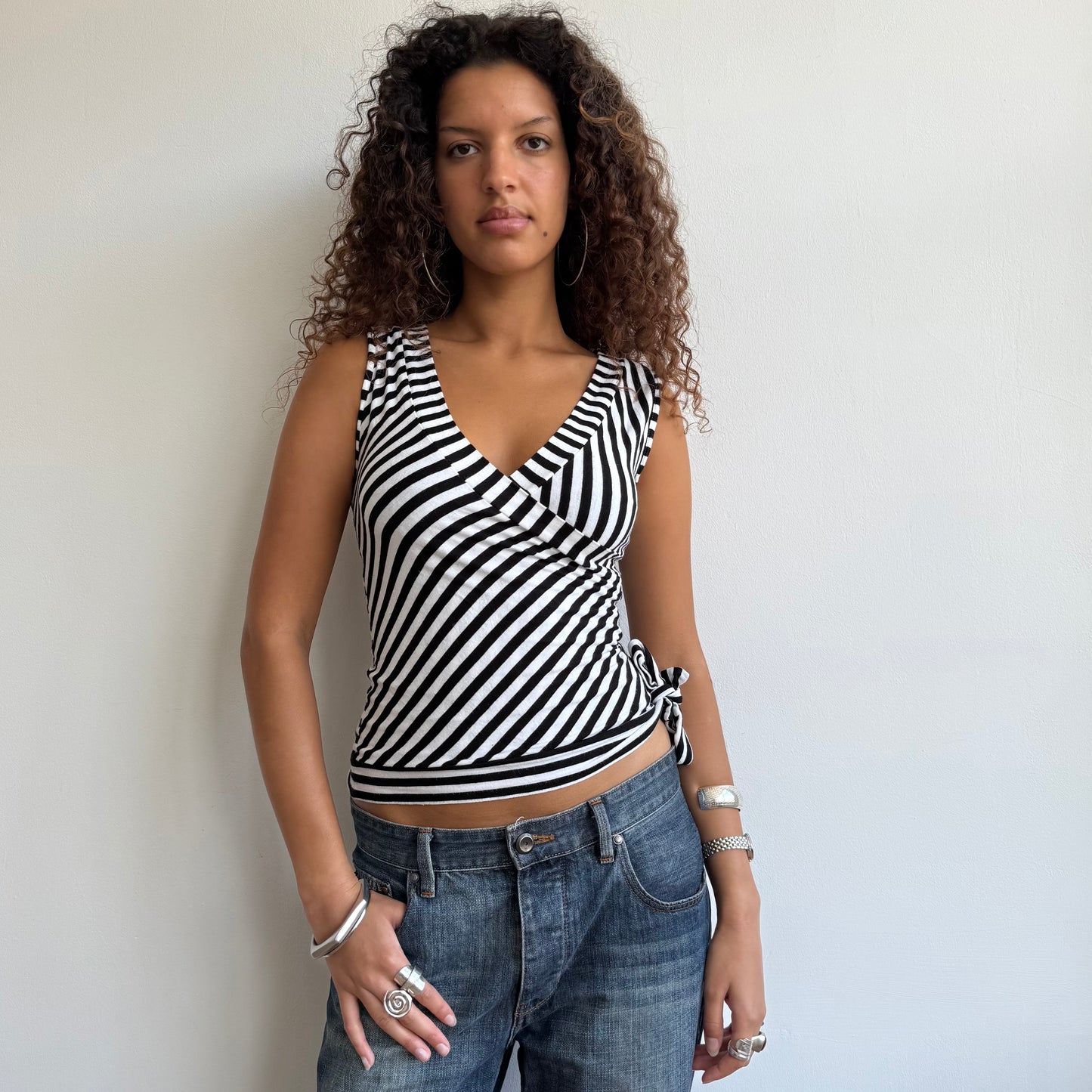 Black + white ballet wrap top - Size S