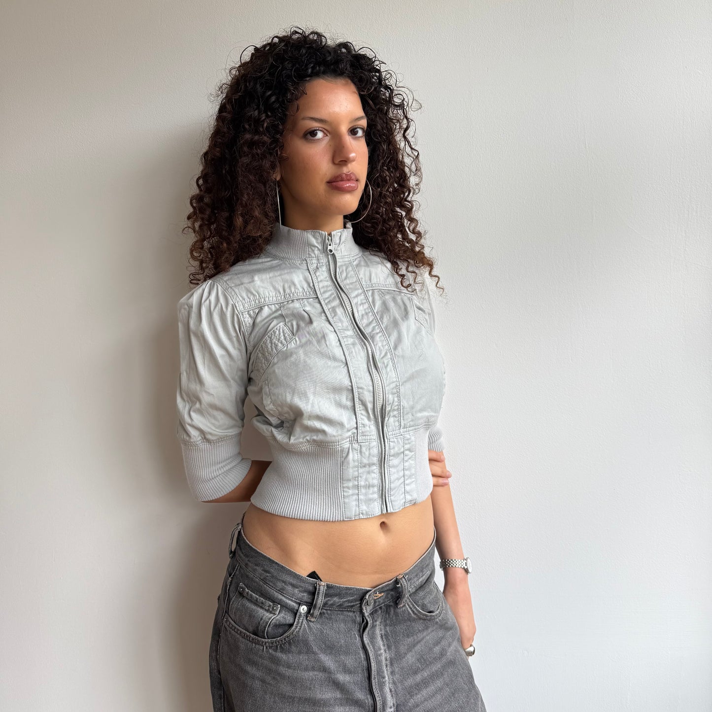 Grey 3/4 sleeve cargo jacket - Size S