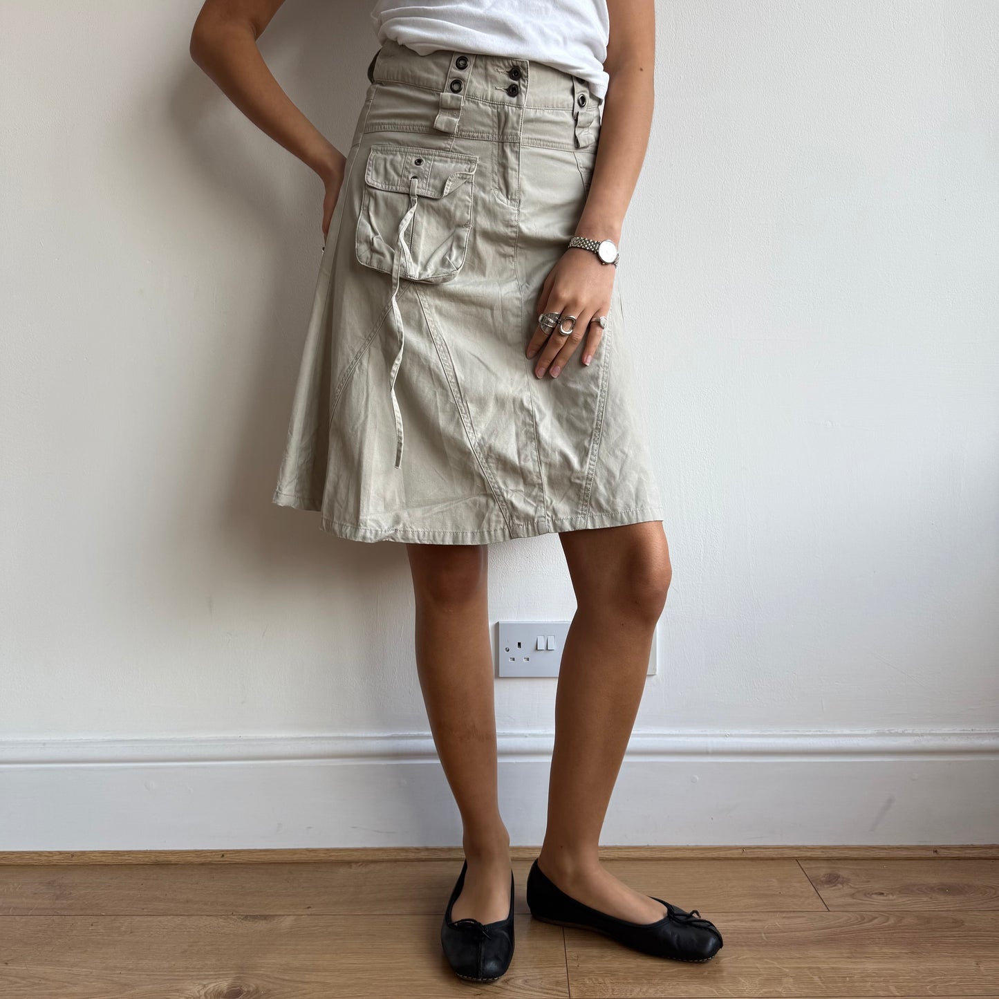 Beige cargo midi skirt - Size XS