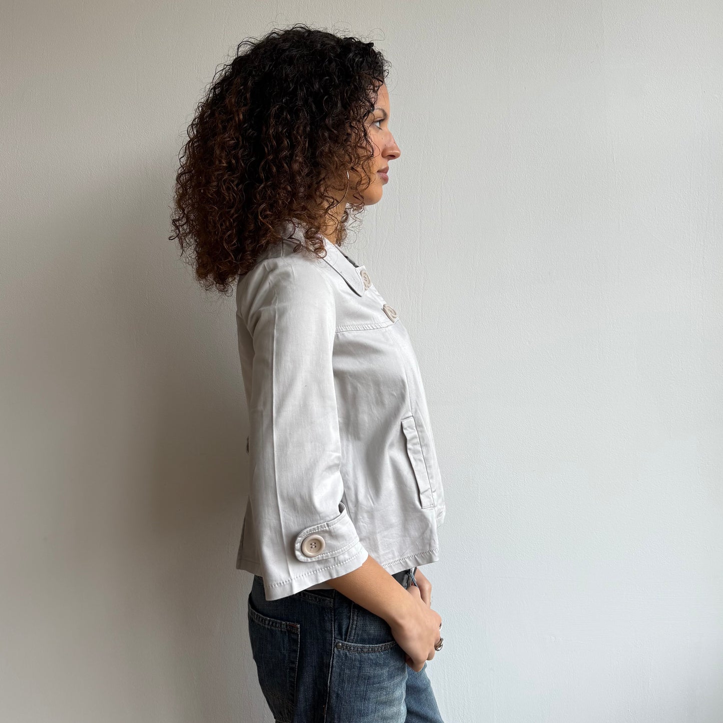 Light grey 3/4 sleeve swing peacoat - Size M