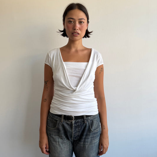 White short sleeve keyhole top - Size S
