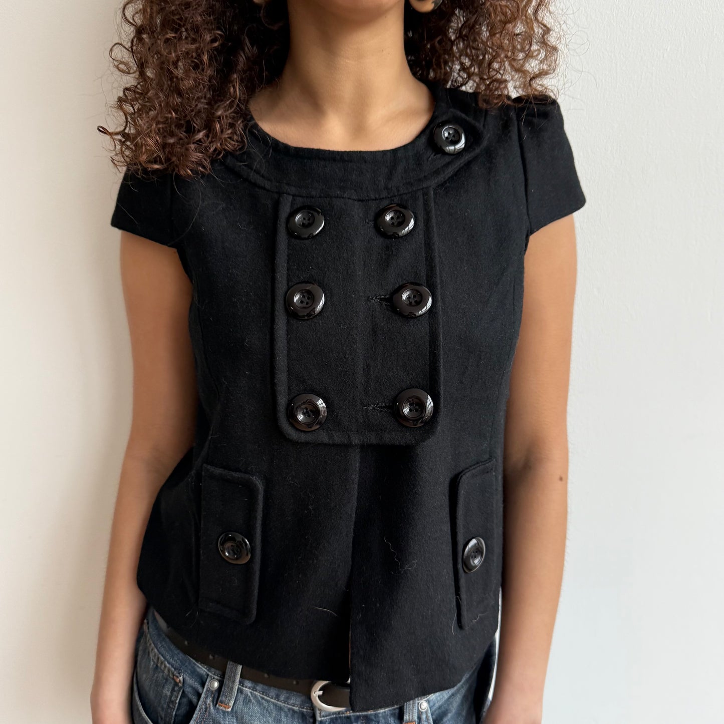 Black short sleeve double breasted peacoat - Size M