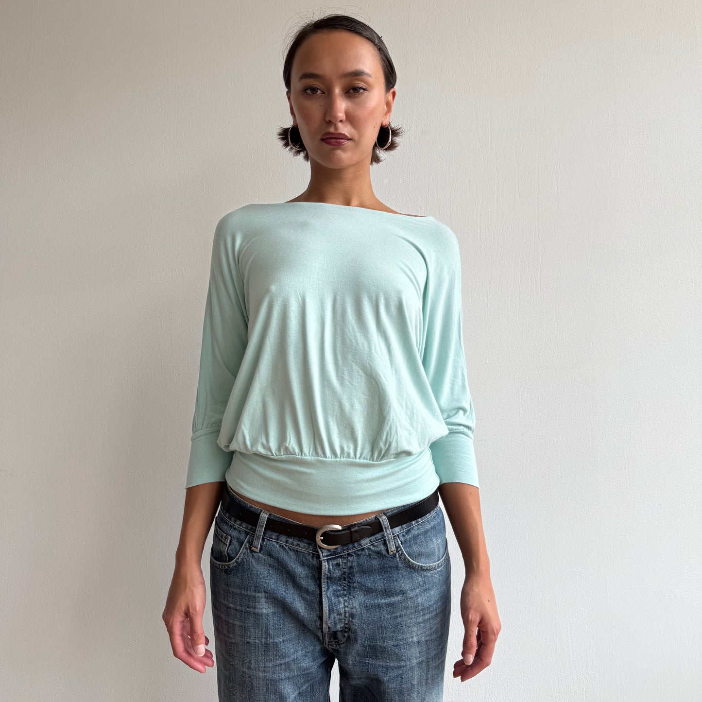 Turquoise batwing slouchy top - Size M