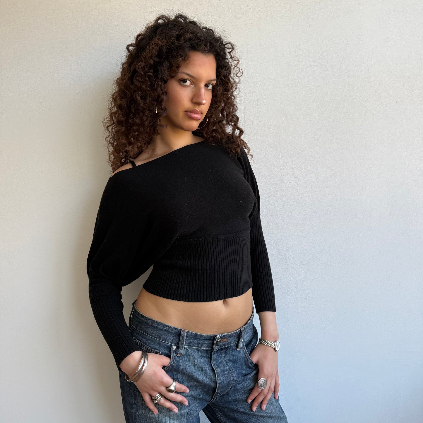 Cropped black slouchy knit - Size XS