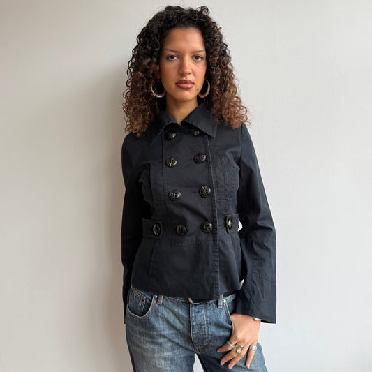Black button waist peacoat - Size S