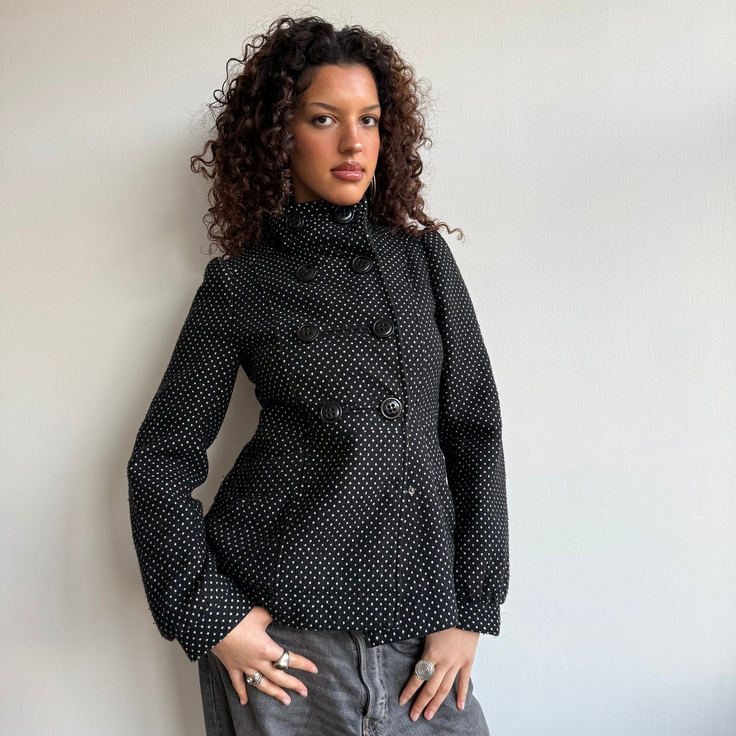 High neck polka dot peacoat - Size S