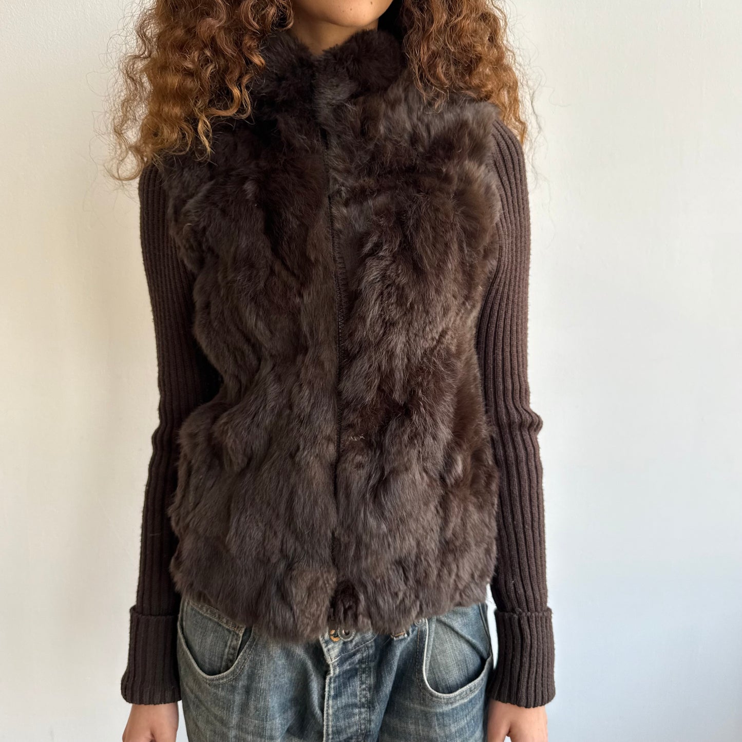 Brown fur knitted gilet - Size M