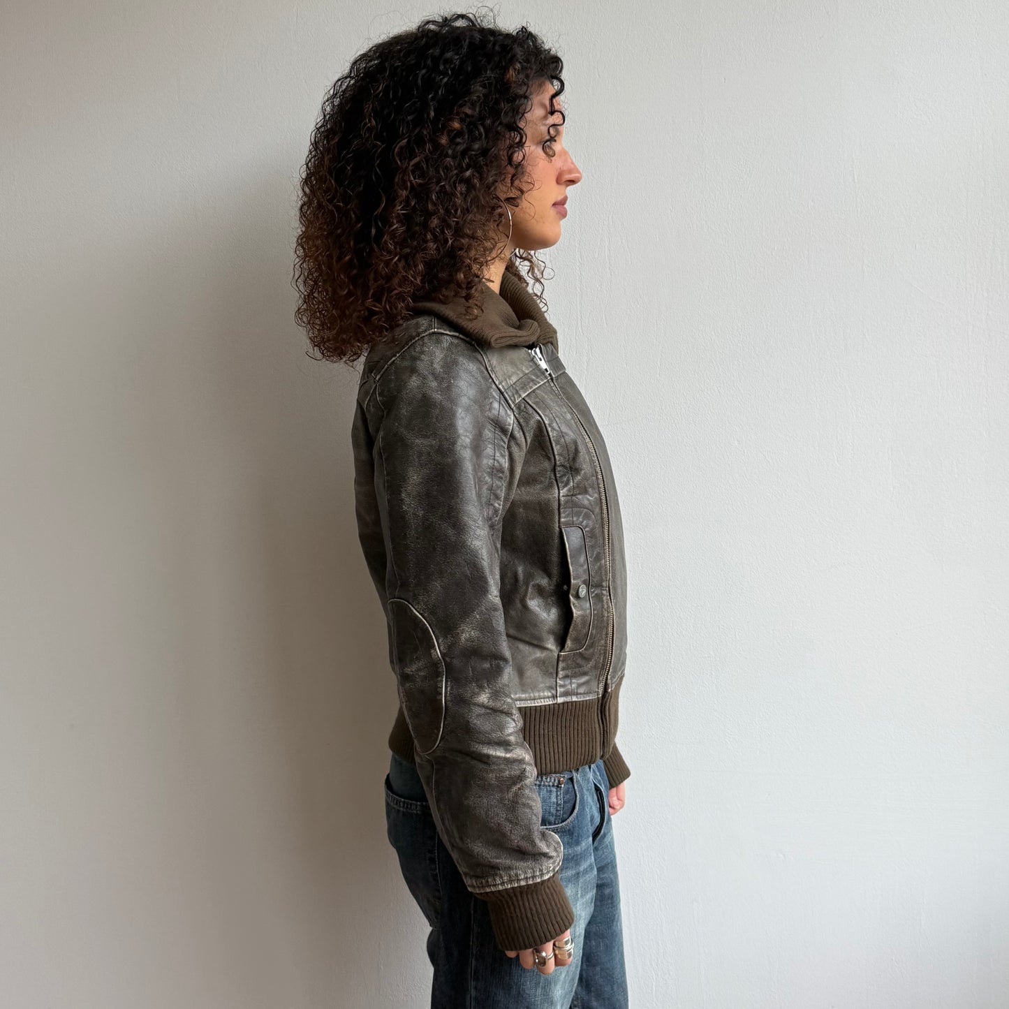 Brown asymmetric aviator bomber - Size L