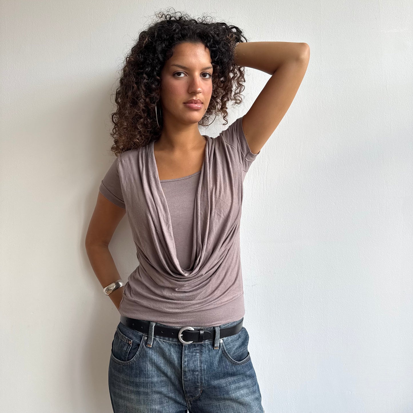 Taupe cowl neck top - Size M