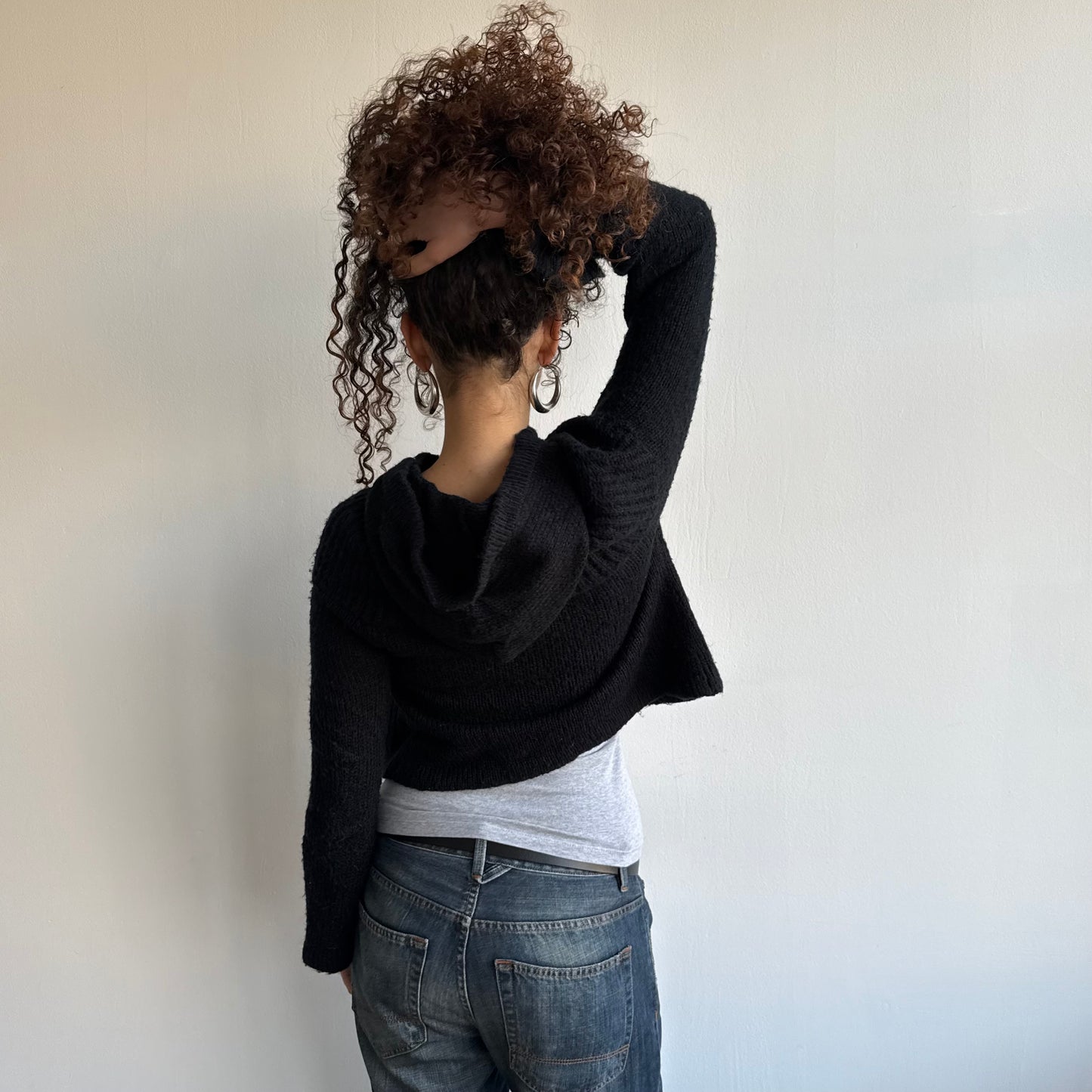Black knitted hoodie - Size S