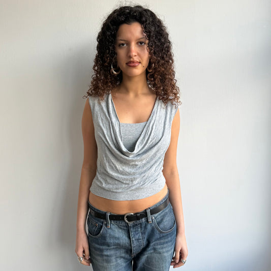 Grey double layer slouchy top - Size S
