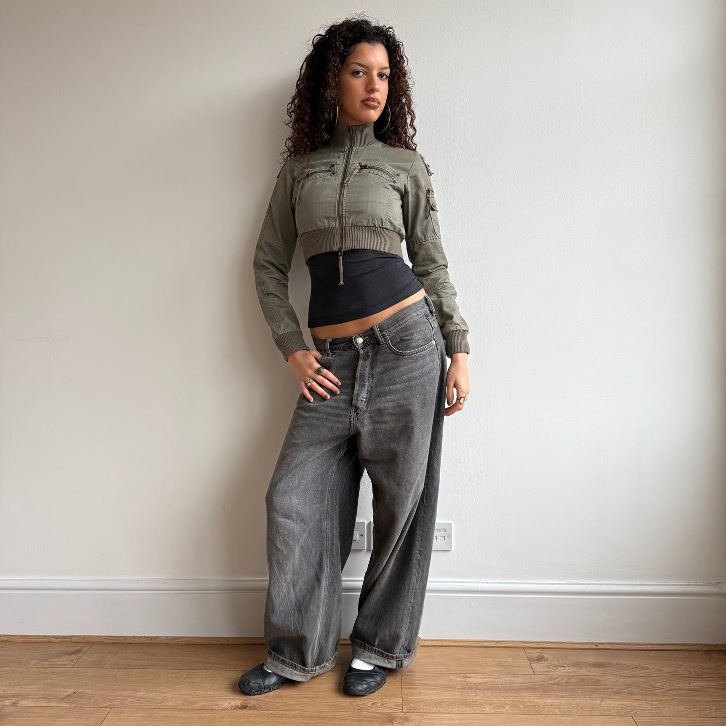 Khaki cargo crop jacket - Size S