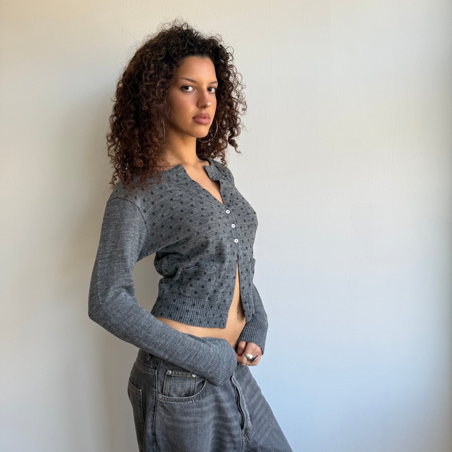 Grey polka dot cardigan - Size S