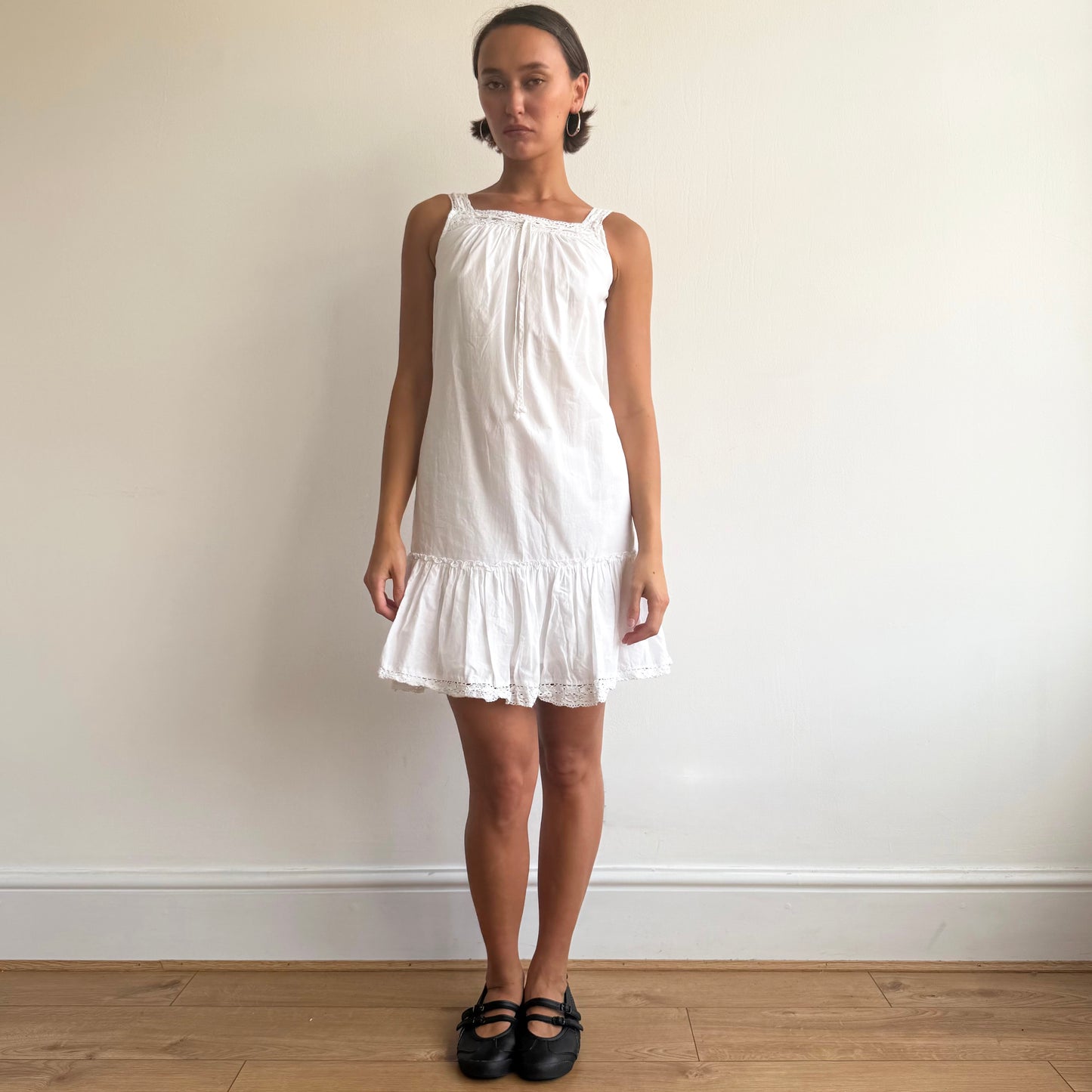 White crochet trim milkmaid dress - Size XS