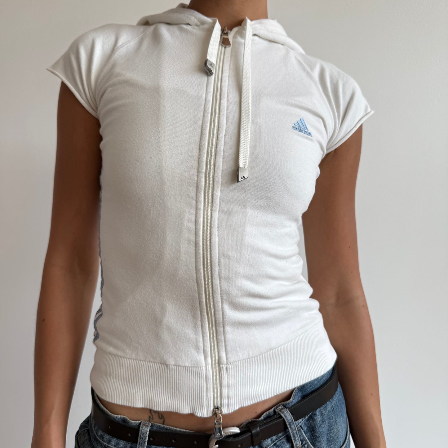 White Adidas zip up short sleeve hoodie - Size S