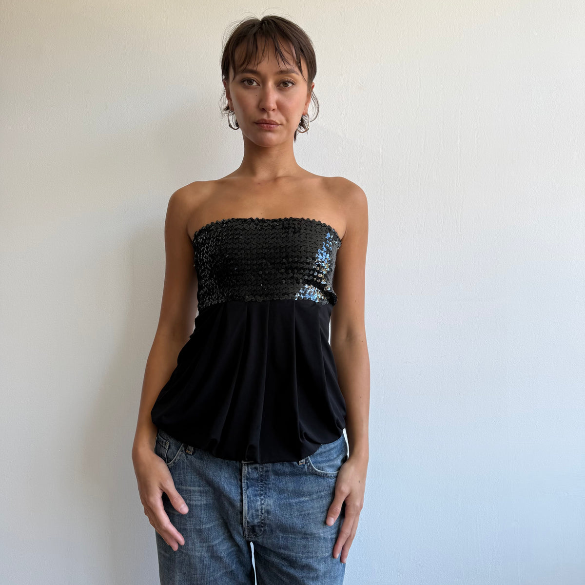 Black sequin bandeau top - Size S