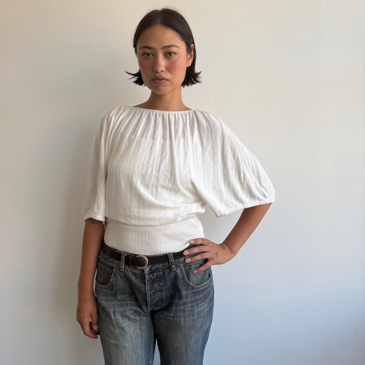 Cream ribbed batwing knit - Size M
