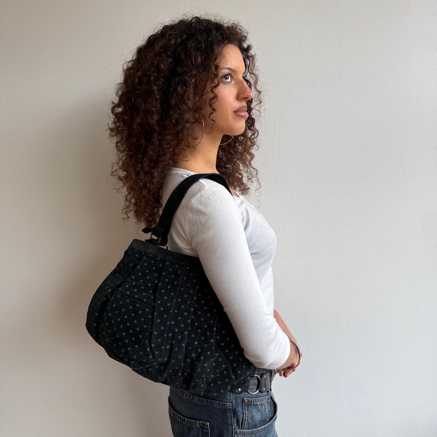 Suede polka dot bag