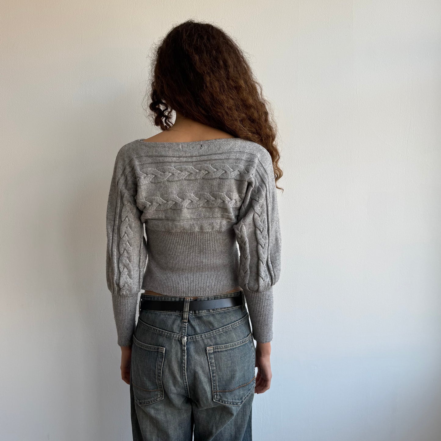 Grey cable knit batwing knit - Size XS