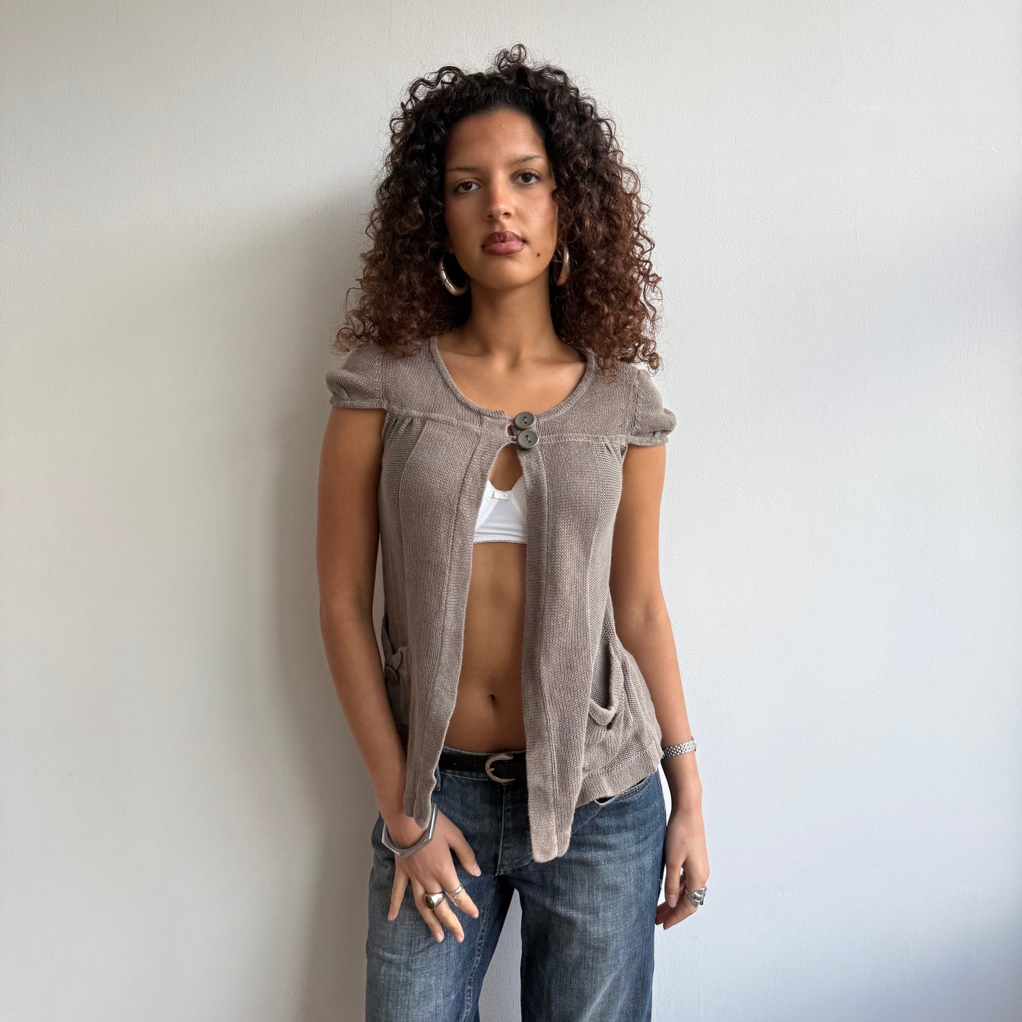 Khaki open front cardi - Size S