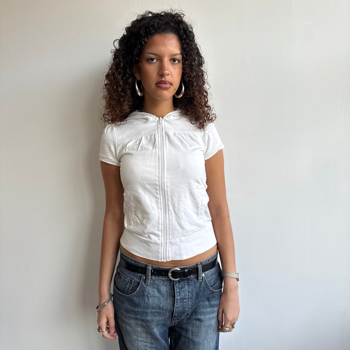 White short sleeve hoodie - Size S/M