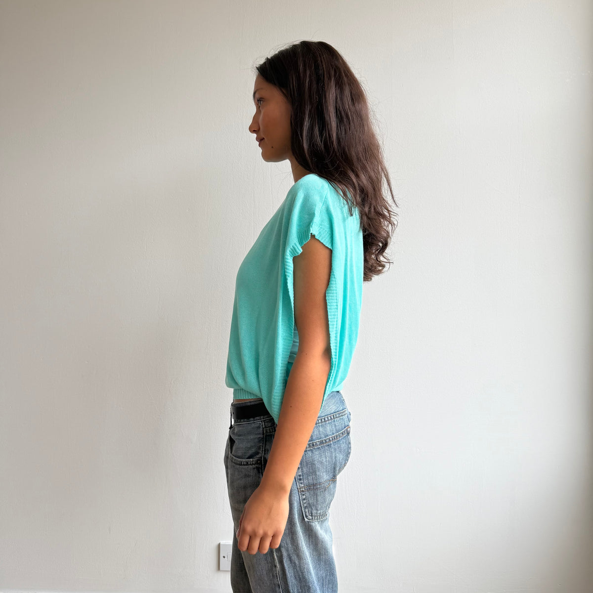 Turquoise short sleeve slouchy knit - Size M