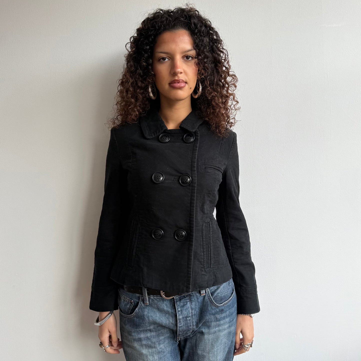 Black large button peacoat - Size S