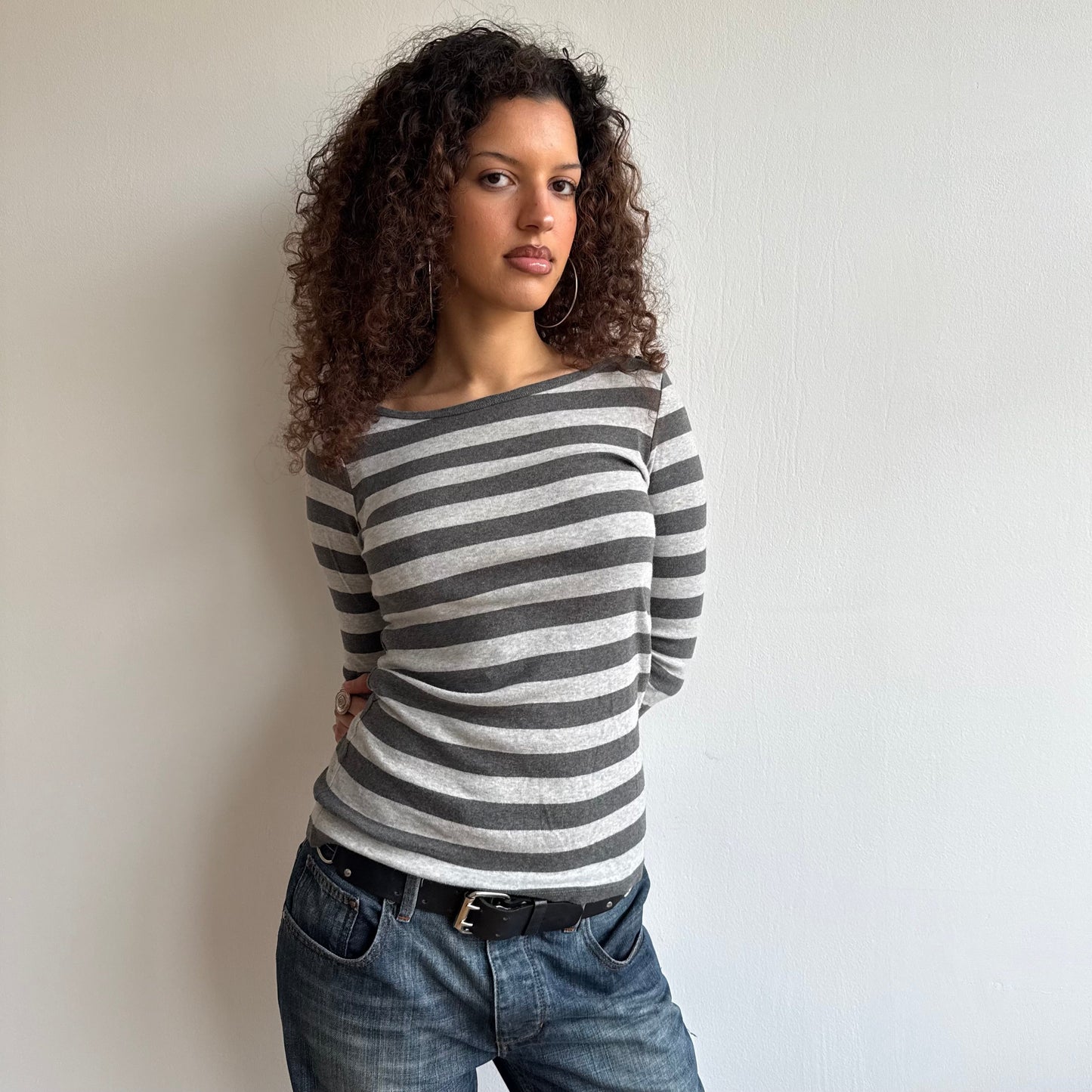 Grey striped breton top - Size S