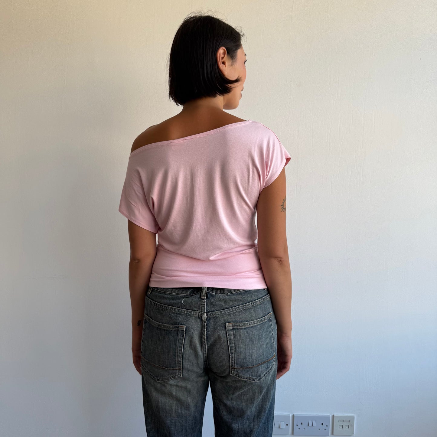 Baby pink slouchy Bardot tshirt - Size S