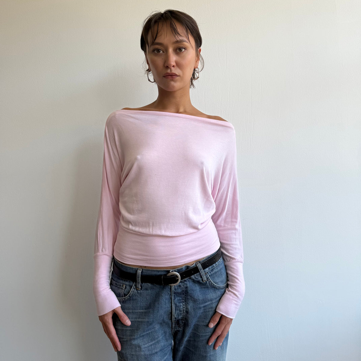 Pink batwing slouchy top - Size S