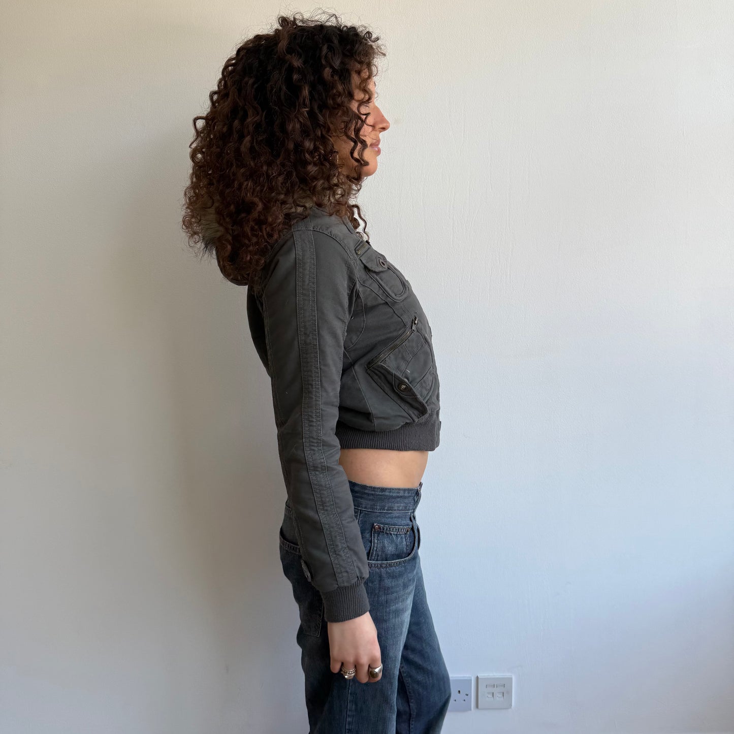 Grey cargo bomber jacket - Size XS