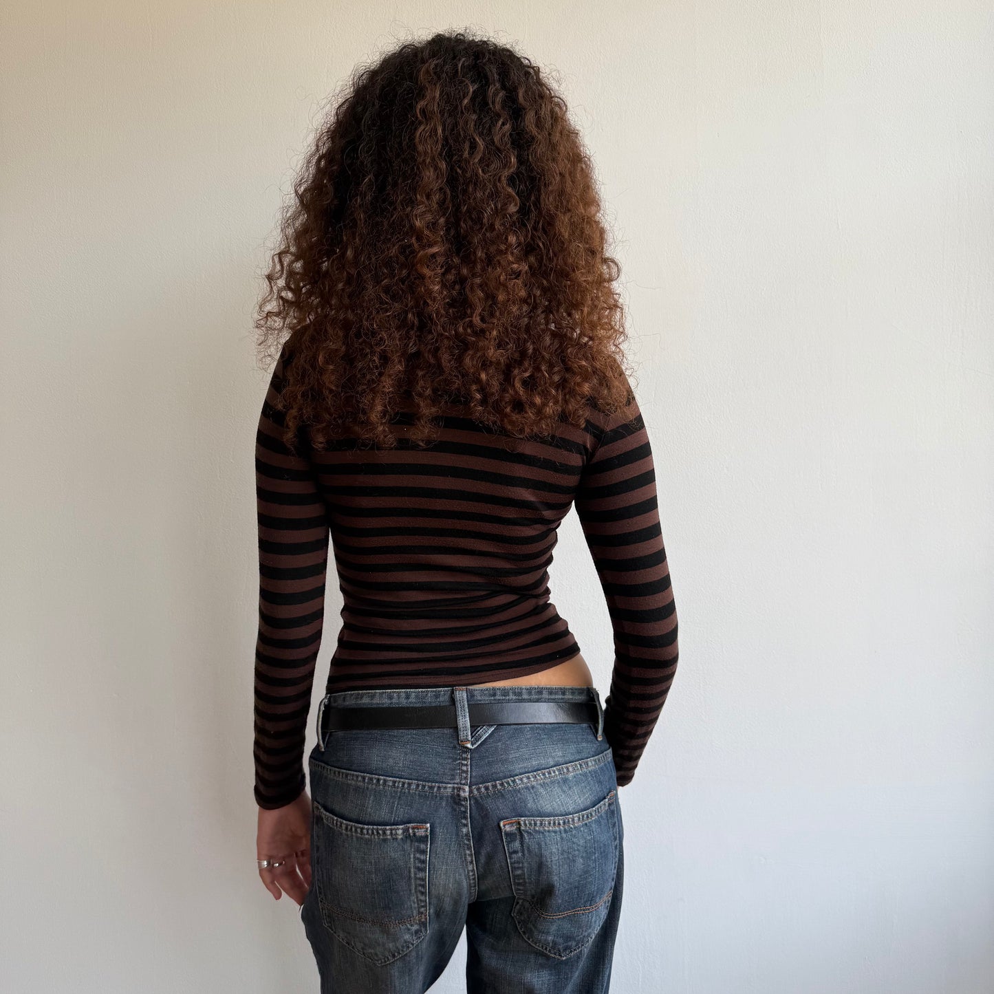 Brown striped 2in1 top - S