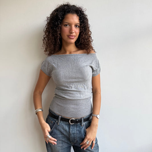Grey short sleeve slouchy knit - Size S