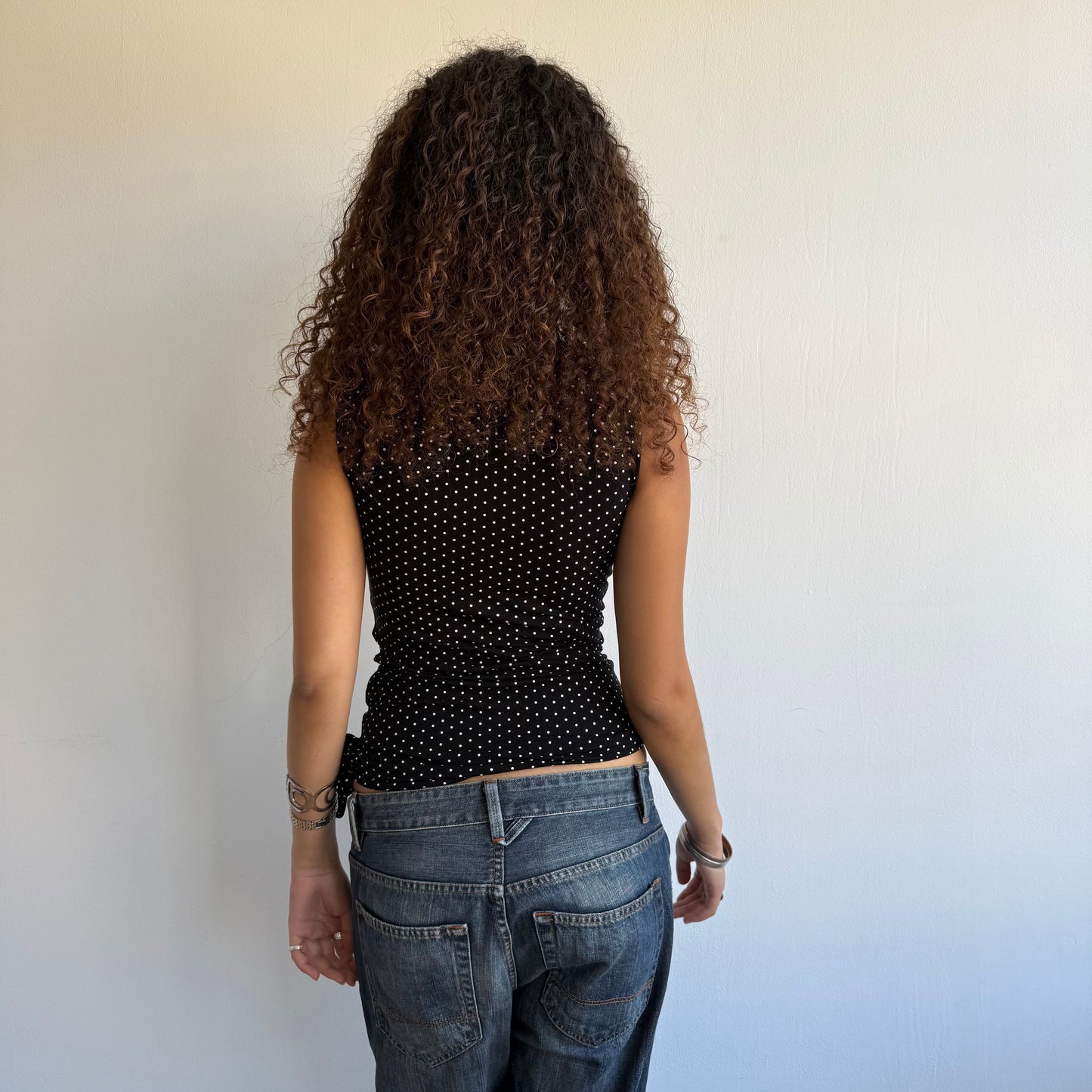 Polka dot tie side wrap top - Size S