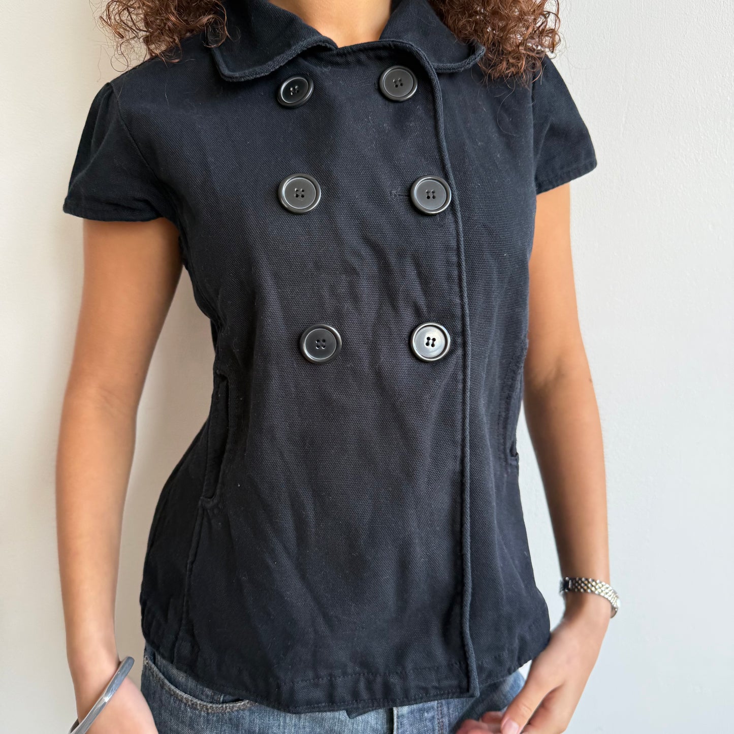 Black short sleeve peacoat - Size M