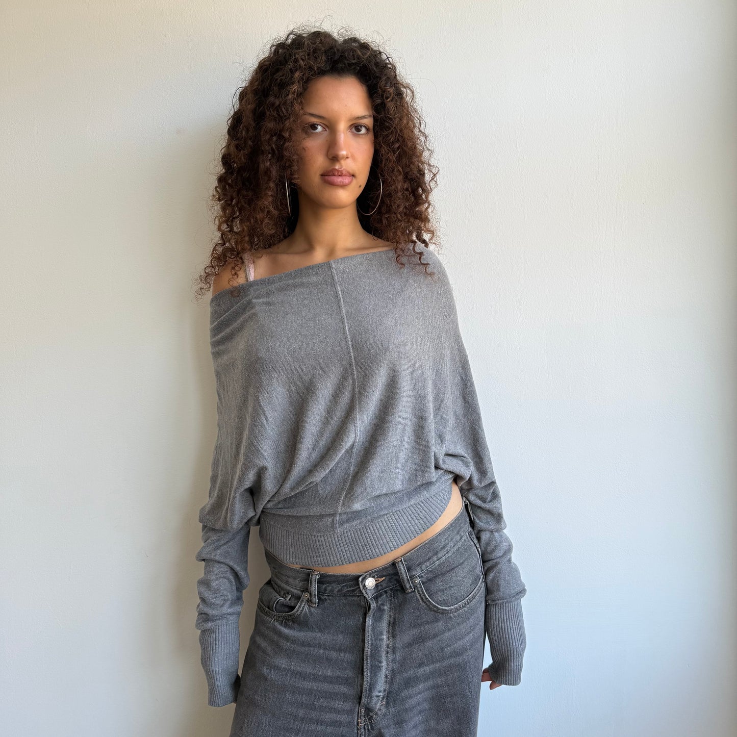 Grey slouchy button knit - Size S/M
