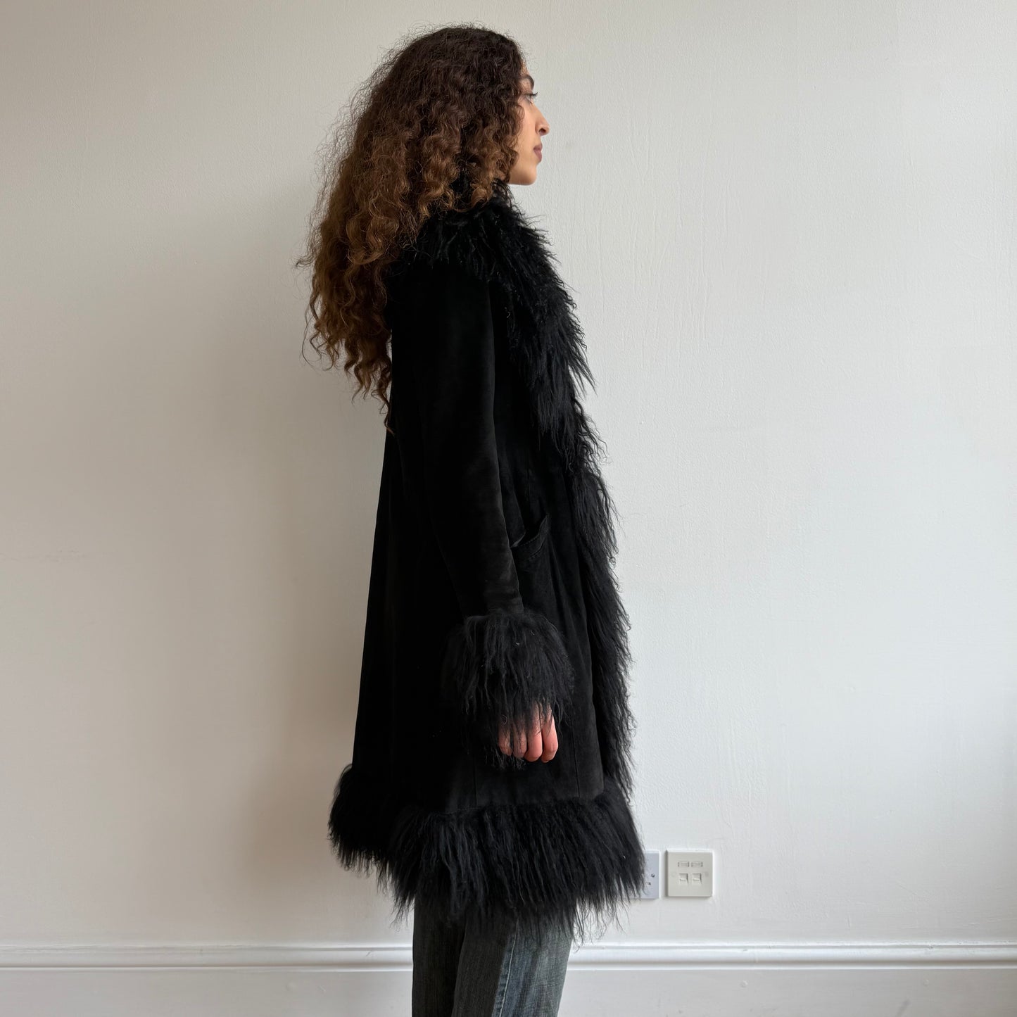Black leather Afghan coat - Size M