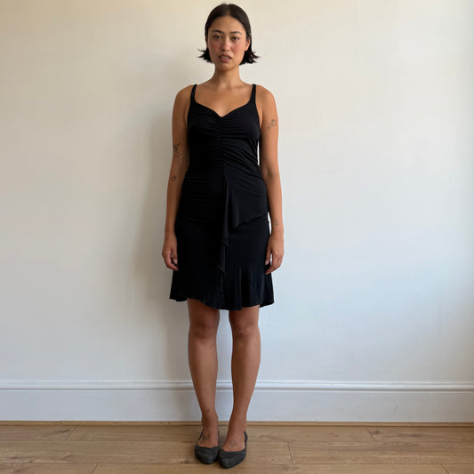 Black ruched open tie back dress - Size S
