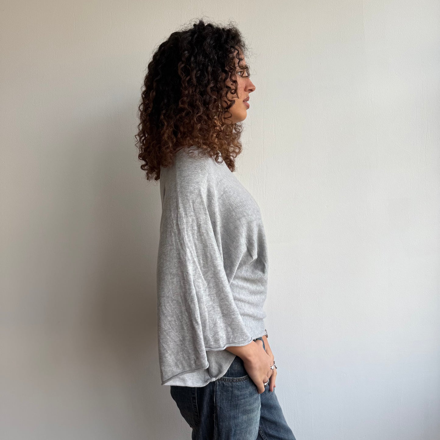 Grey 3/4 sleeve slouchy knit - Size M