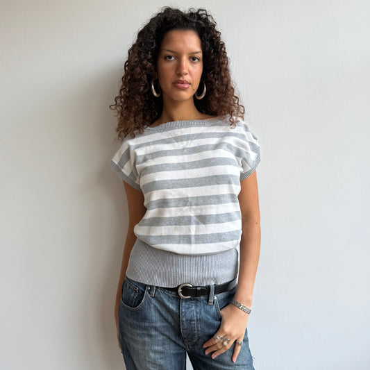 Grey + white stripe slouchy knit - Size M