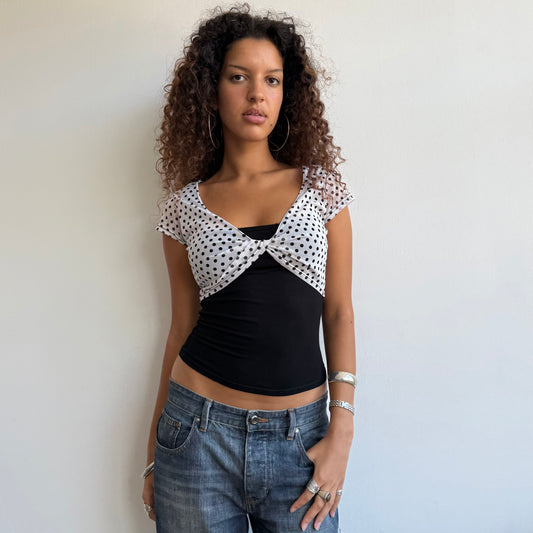 Polka dot bi-material top - Size S